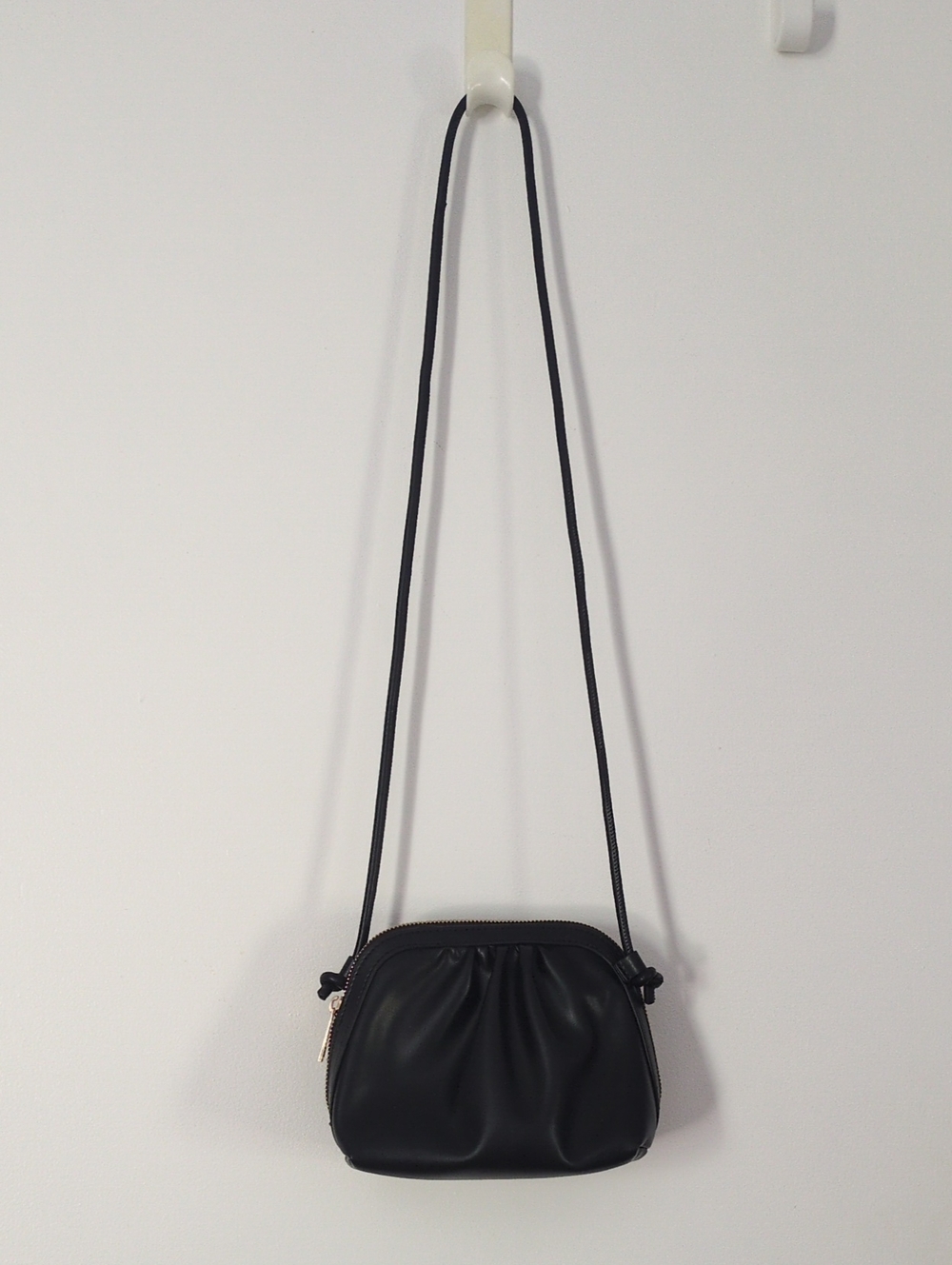 Faux Leather Black Crossbody Pouch Bag - Minimalist Women's Shoulder Bag